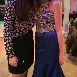 blue mermaid two piece prom dress